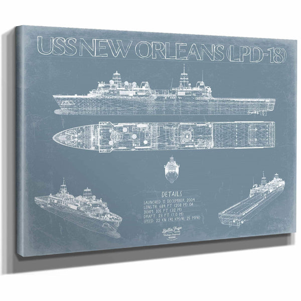 Bella Frye Home & Garden > Decor > Artwork USS New Orleans (LPD-18) Blueprint Wall Art - Original Amphibious Transport Dock Print