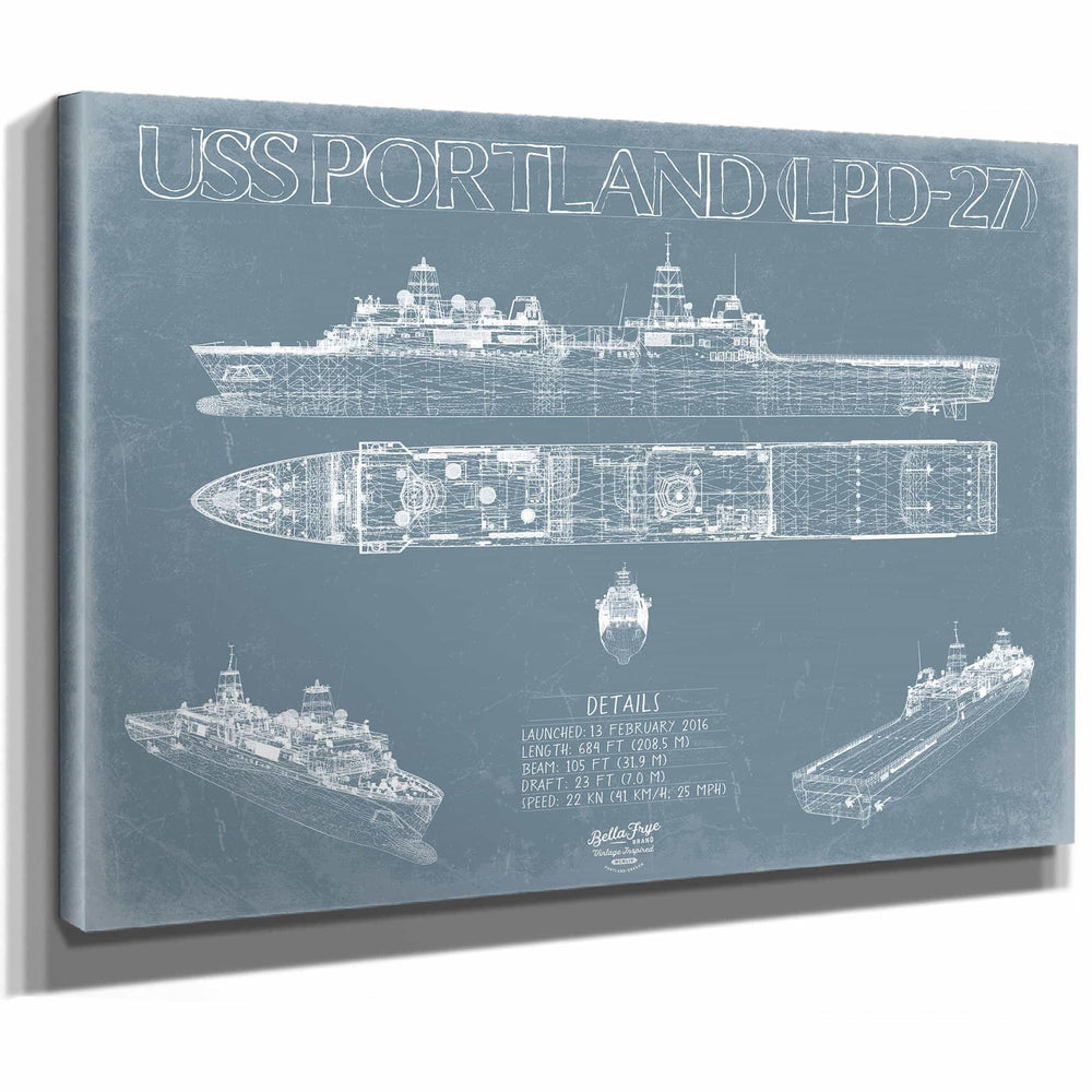 Bella Frye Home & Garden > Decor > Artwork USS Portland (LPD-27) Blueprint Wall Art - Original Amphibious Transport Dock Print