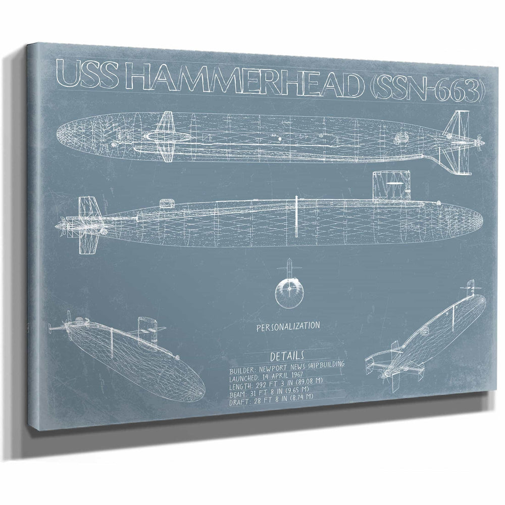 Bella Frye Home & Garden > Decor > Artwork USS Hammerhead (SSN-663) Blueprint Wall Art - Original Nuclear-powered Attack Submarine Print