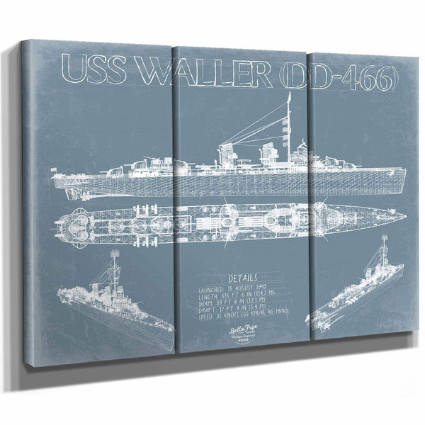 Bella Frye Home & Garden > Decor > Artwork USS Waller (DD-466) Blueprint Wall Art - Original Destroyer Print
