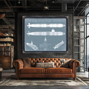 Bella Frye Home & Garden > Decor > Artwork USS Philadelphia (SSN-690) Blueprint Wall Art - Original Submarine Print