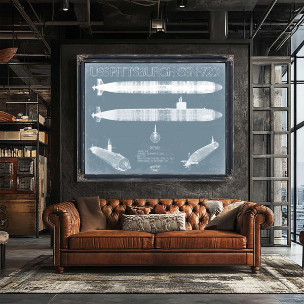 Bella Frye Home & Garden > Decor > Artwork USS Pittsburgh (SSN-720) Blueprint Wall Art - Original Submarine Print