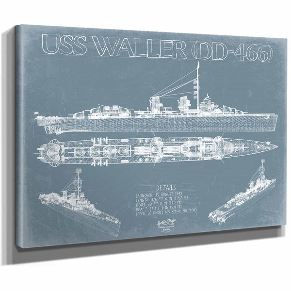 Bella Frye Home & Garden > Decor > Artwork USS Waller (DD-466) Blueprint Wall Art - Original Destroyer Print