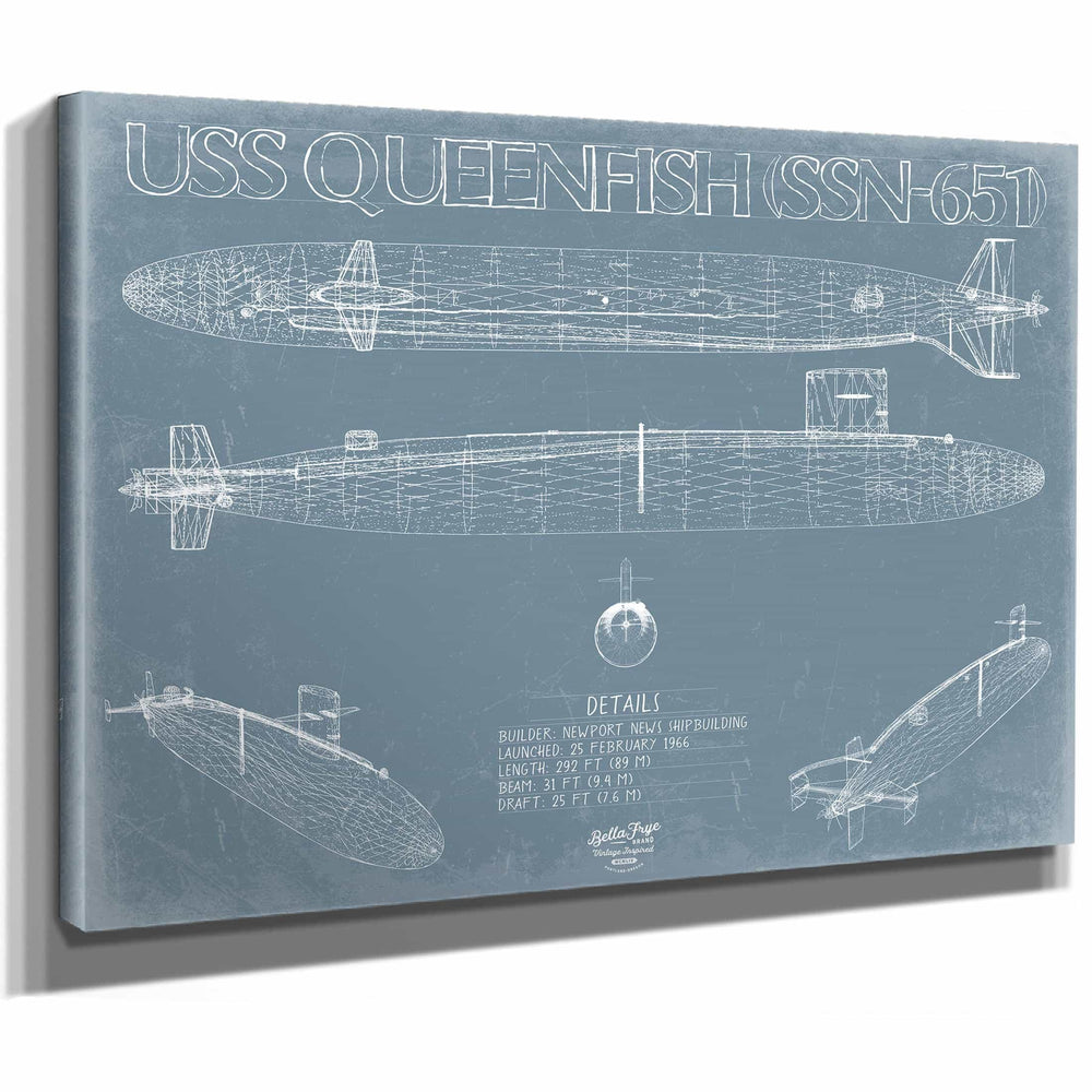 Bella Frye Home & Garden > Decor > Artwork USS Queenfish (SSN-651) Blueprint Wall Art - Original Nuclear-powered Attack Submarine Print
