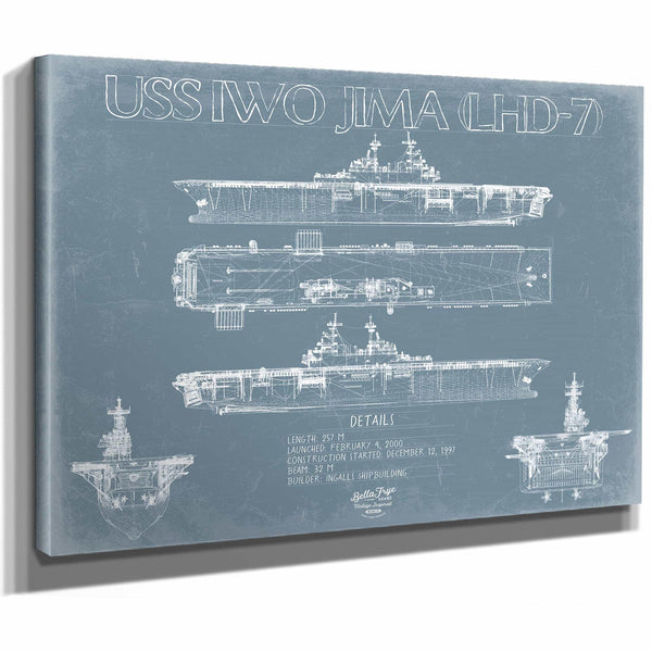 Bella Frye Home & Garden > Decor > Artwork USS Iwo Jima (LHD-7) Blueprint Wall Art - Original Amphibious Assault Ship Print