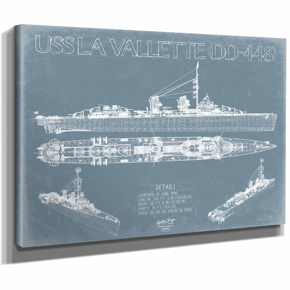 Bella Frye Home & Garden > Decor > Artwork USS La Vallette (DD-448) Blueprint Wall Art - Original Destroyer Print