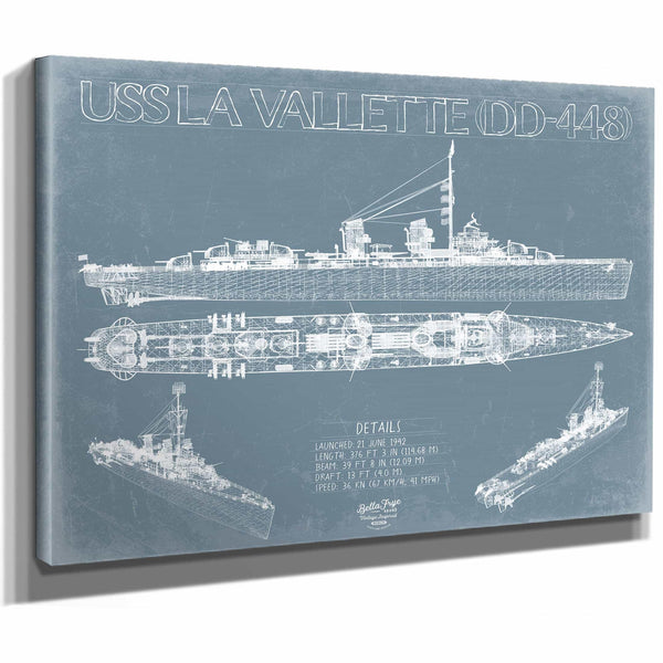 Bella Frye Home & Garden > Decor > Artwork USS La Vallette (DD-448) Blueprint Wall Art - Original Destroyer Print