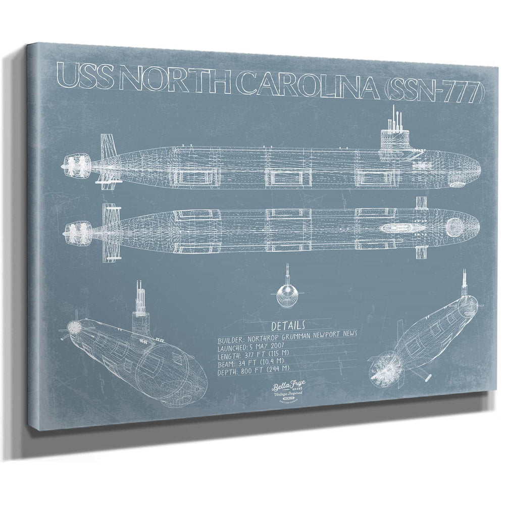 Bella Frye Home & Garden > Decor > Artwork USS North Carolina (SSN-777) Blueprint Wall Art - Original Submarine Print