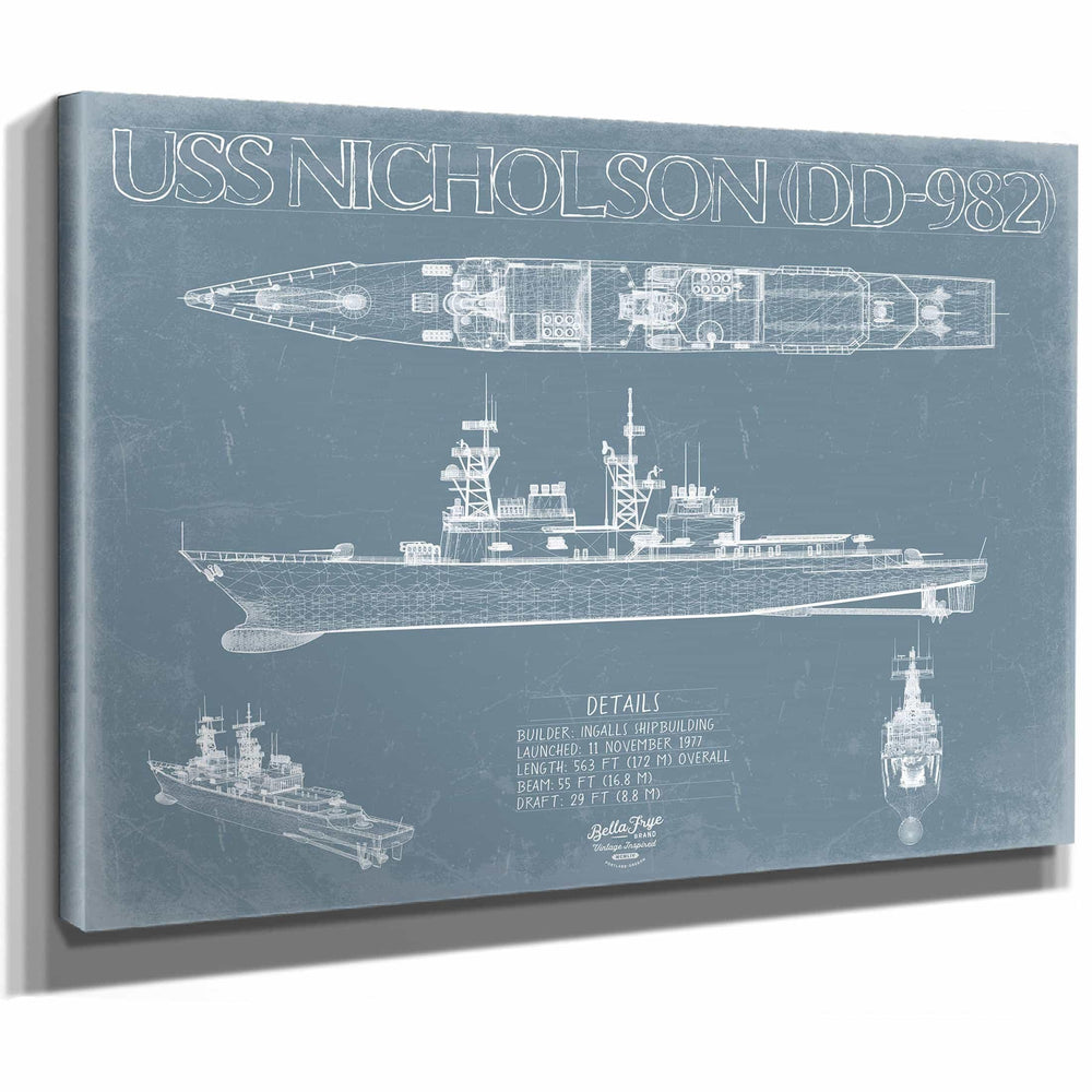Bella Frye Home & Garden > Decor > Artwork USS Nicholson (DD-982) Blueprint Wall Art - Original Destroyer Print