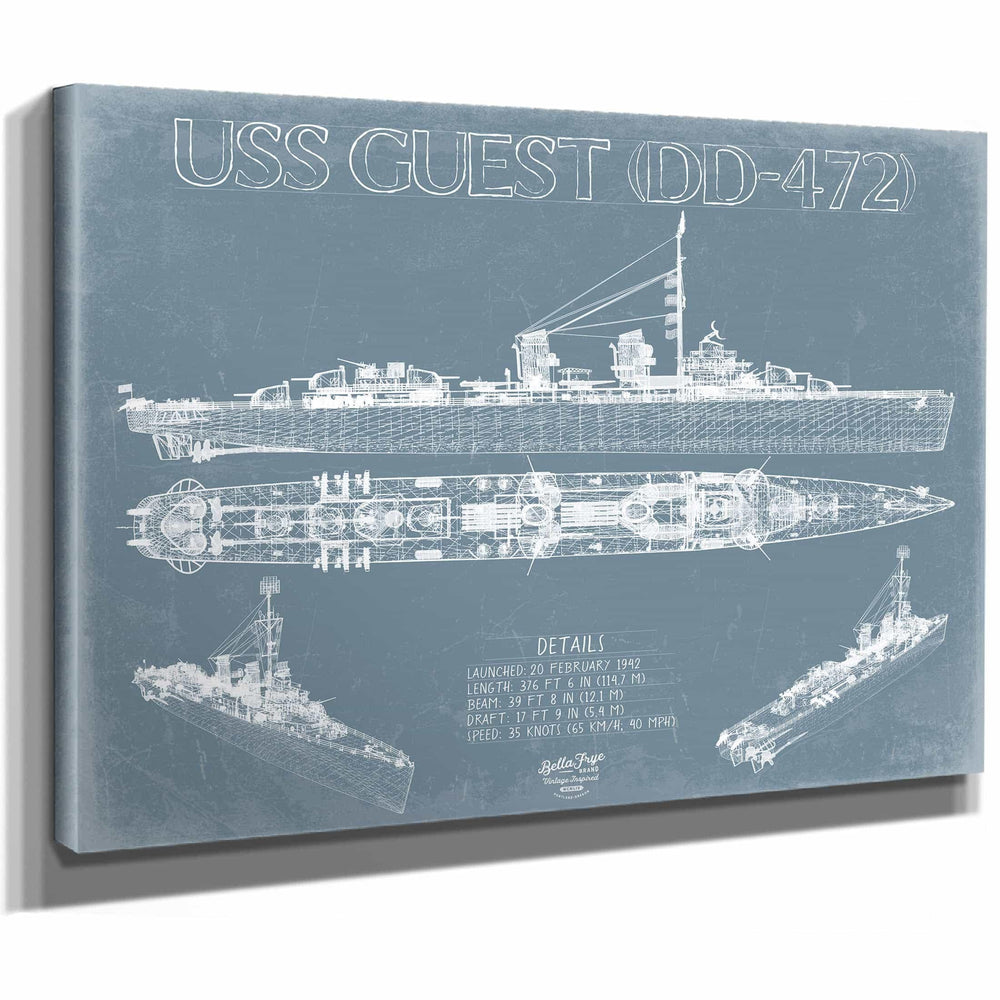 Bella Frye Home & Garden > Decor > Artwork USS Guest (DD-472) Blueprint Wall Art - Original Destroyer Print