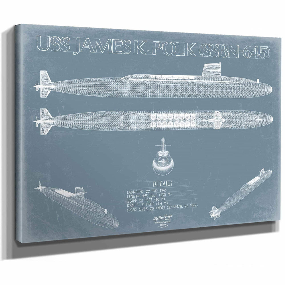Bella Frye Home & Garden > Decor > Artwork USS James K. Polk (SSBN-645) Blueprint Wall Art - Original Submarine Print