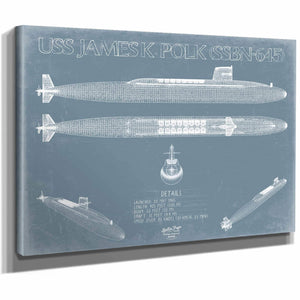 Bella Frye Home & Garden > Decor > Artwork USS James K. Polk (SSBN-645) Blueprint Wall Art - Original Submarine Print