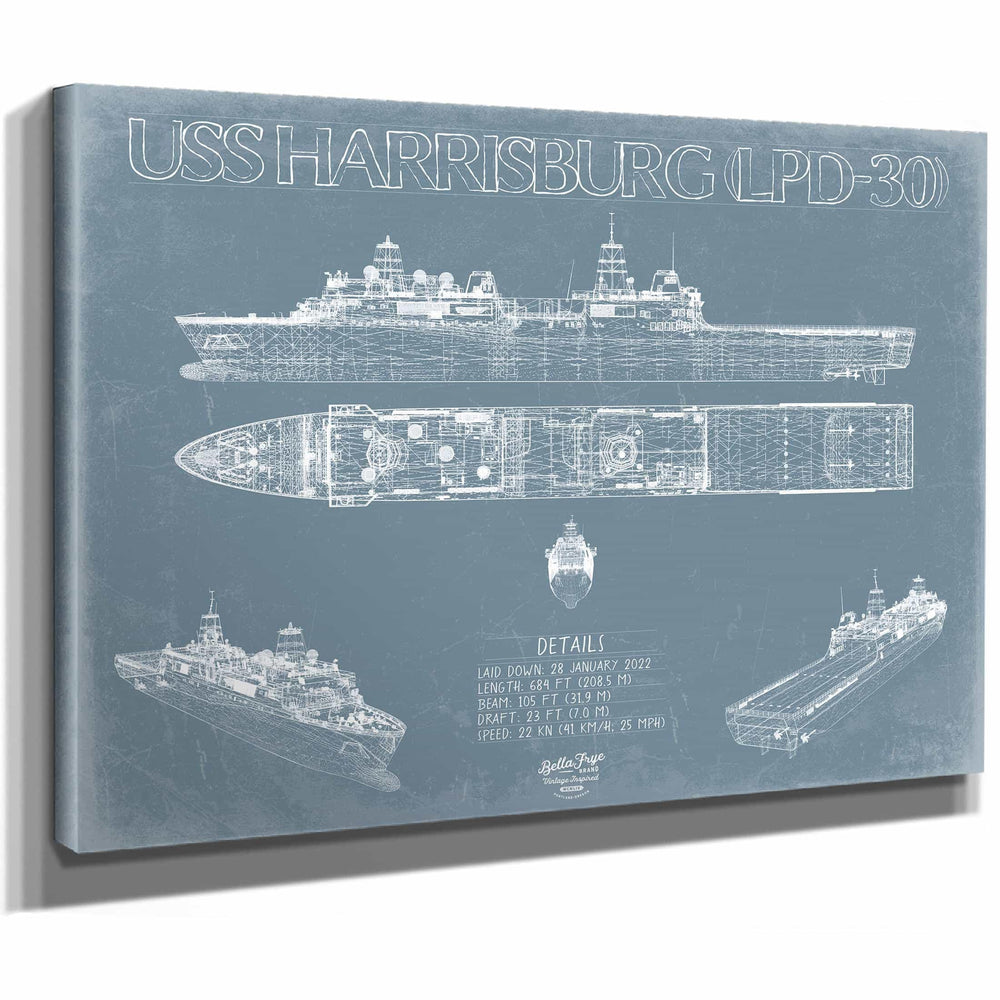 Bella Frye Home & Garden > Decor > Artwork USS Harrisburg (LPD-30) Blueprint Wall Art - Original Amphibious Transport Dock Print