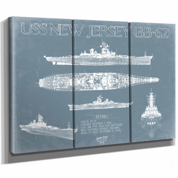 Bella Frye Home & Garden > Decor > Artwork USS New Jersey (BB-62) Blueprint Wall Art - Original Battleship Print