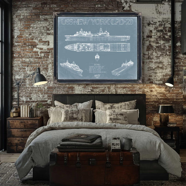 Bella Frye Home & Garden > Decor > Artwork USS New York (LPD-21) Blueprint Wall Art - Original Amphibious Transport Dock Print