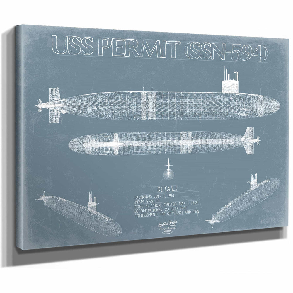 Bella Frye Home & Garden > Decor > Artwork USS Permit (SSN-594) Blueprint Wall Art - Original Submarine Print