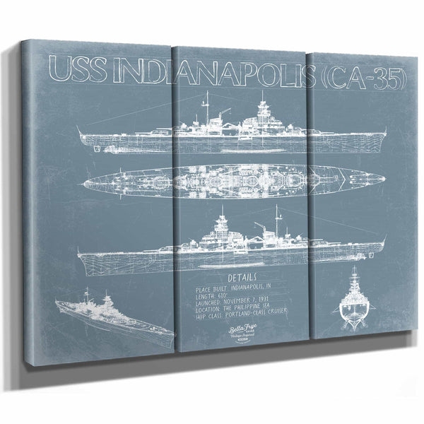 Bella Frye Home & Garden > Decor > Artwork USS Indianapolis (CA-35) Blueprint Wall Art - Original Cruiser Print