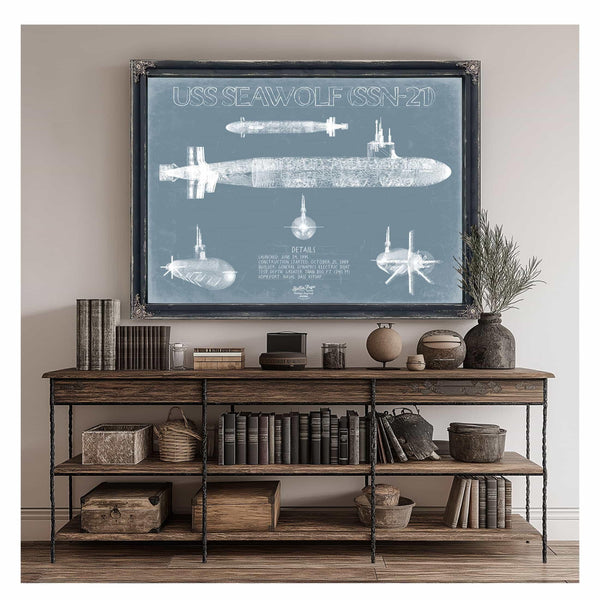 Bella Frye Home & Garden > Decor > Artwork USS Seawolf (SSN-21) Blueprint Wall Art - Original Submarine Print