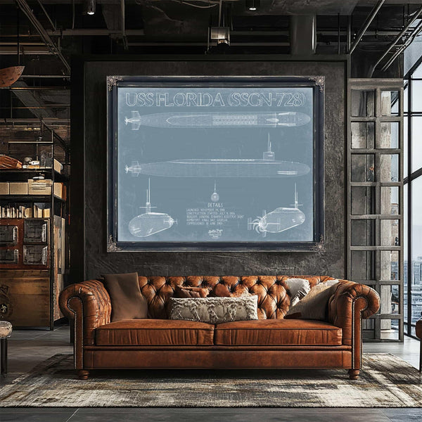 Bella Frye Home & Garden > Decor > Artwork USS Florida (SSGN-728) Blueprint Wall Art - Original Submarine Print