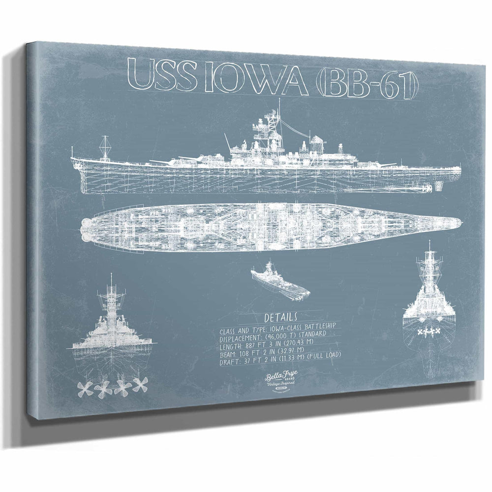 Bella Frye Home & Garden > Decor > Artwork USS Iowa (BB-61) Blueprint Wall Art - Original Battleship Print