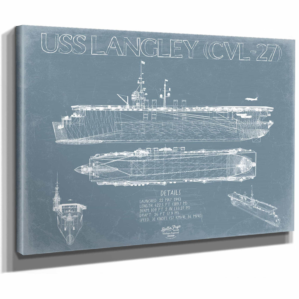 Bella Frye Home & Garden > Decor > Artwork USS Langley (CVL-27) Blueprint Wall Art - Original Carrier Print