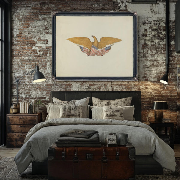 Bella Frye Vintage Eagle Print: Patriotic Americana Wall Art, Framed Canvas Option