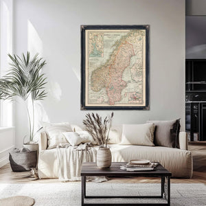 Bella Frye Home & Garden > Decor > Artwork Framed Norway Sweden Vintage Map - Ornate Embellishment Frame with Print