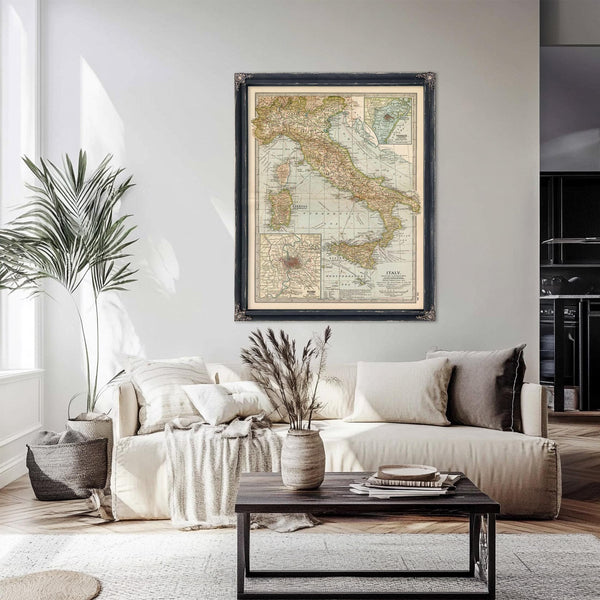 Bella Frye Home & Garden > Decor > Artwork Framed Italy Vintage Map - Ornate Embellishment Frame with Print