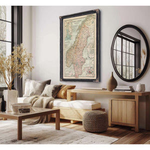 Bella Frye Home & Garden > Decor > Artwork Framed Norway Sweden Vintage Map - Ornate Embellishment Frame with Print