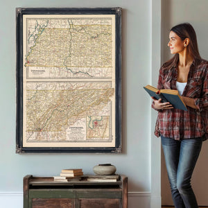 Bella Frye Home & Garden > Decor > Artwork Framed Tennessee Vintage Map - Ornate Embellishment Frame with Print