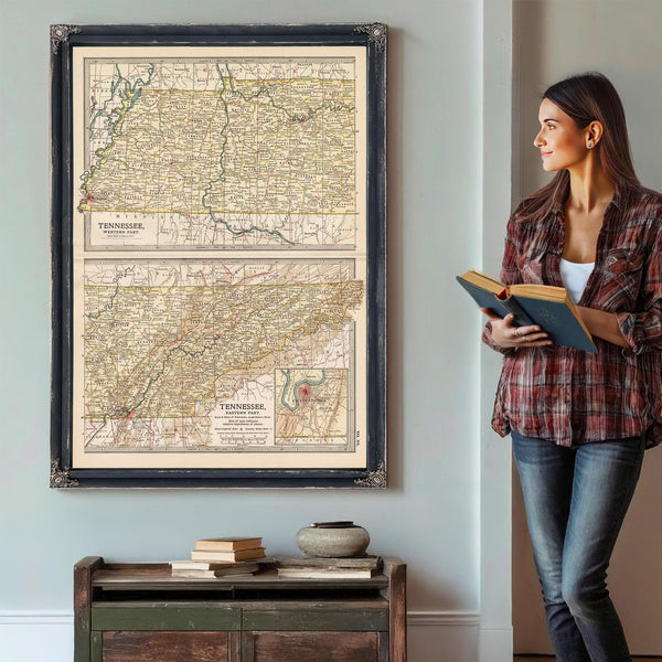 Bella Frye Home & Garden > Decor > Artwork Framed Tennessee Vintage Map - Ornate Embellishment Frame with Print