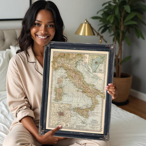 Bella Frye Home & Garden > Decor > Artwork Framed Italy Vintage Map - Ornate Embellishment Frame with Print