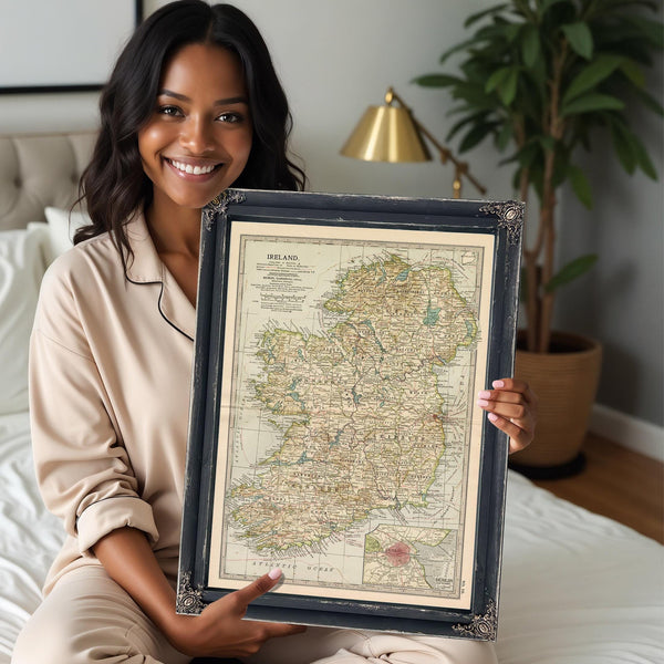 Bella Frye Home & Garden > Decor > Artwork Framed Ireland Vintage Map - Ornate Embellishment Frame with Print