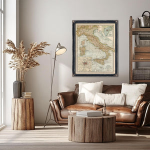 Bella Frye Home & Garden > Decor > Artwork Framed Italy Vintage Map - Ornate Embellishment Frame with Print