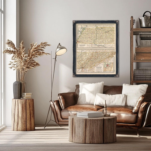 Bella Frye Home & Garden > Decor > Artwork Framed Tennessee Vintage Map - Ornate Embellishment Frame with Print