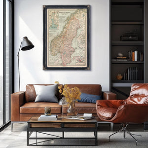 Bella Frye Home & Garden > Decor > Artwork Framed Norway Sweden Vintage Map - Ornate Embellishment Frame with Print