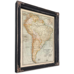 Framed South America Vintage Map - Ornate Embellishment Frame with Print — Ebony Framed Canvas Print | Bella Frye
