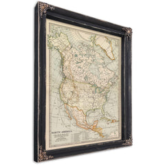 Framed North America Vintage Map - Ornate Embellishment Frame with Print — Ebony Framed Canvas Print | Bella Frye