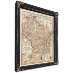Framed Wisconsin Vintage Map - Ornate Embellishment Frame with Print — Ebony Framed Canvas Print | Bella Frye