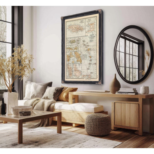 Bella Frye Home & Garden > Decor > Artwork Framed Jamaica Vintage Map - Ornate Embellishment Frame with Print
