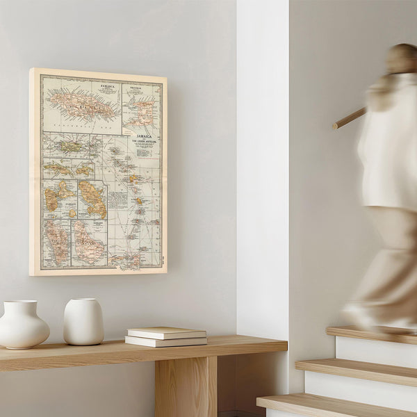 Bella Frye Home & Garden > Decor > Artwork Framed Jamaica Vintage Map - Ornate Embellishment Frame with Print