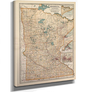 Bella Frye Home & Garden > Decor > Artwork Framed Minnesota Vintage Map - Ornate Embellishment Frame with Print