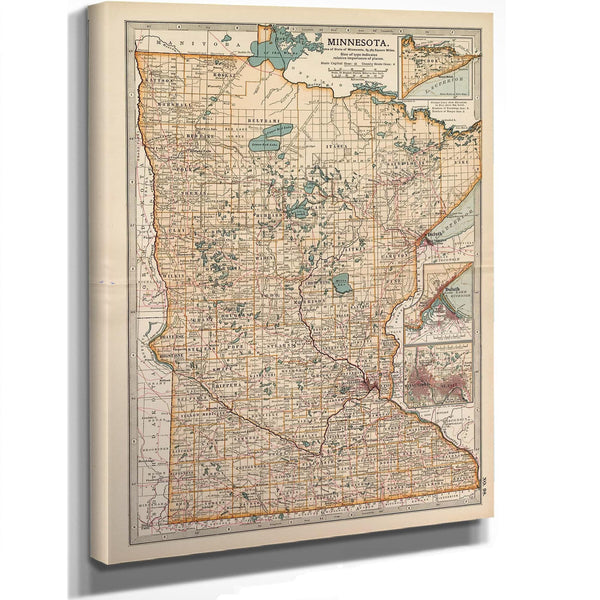 Bella Frye Home & Garden > Decor > Artwork Framed Minnesota Vintage Map - Ornate Embellishment Frame with Print