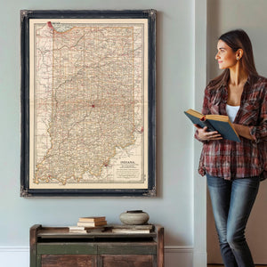 Bella Frye Home & Garden > Decor > Artwork Framed Indiana Vintage Map - Ornate Embellishment Frame with Print