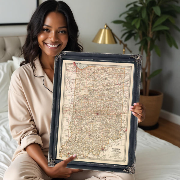 Bella Frye Home & Garden > Decor > Artwork Framed Indiana Vintage Map - Ornate Embellishment Frame with Print