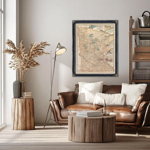 Bella Frye Home & Garden > Decor > Artwork Framed Minnesota Vintage Map - Ornate Embellishment Frame with Print