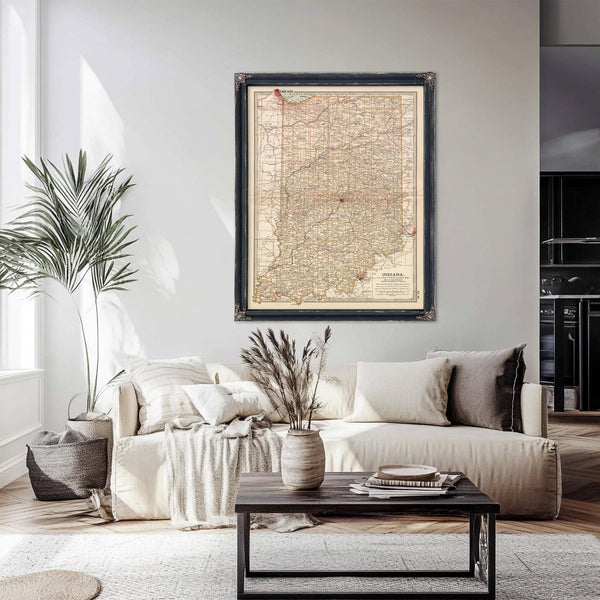Bella Frye Home & Garden > Decor > Artwork Framed Indiana Vintage Map - Ornate Embellishment Frame with Print