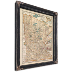 Framed Minnesota Vintage Map - Ornate Embellishment Frame with Print — Ebony Framed Canvas Print | Bella Frye