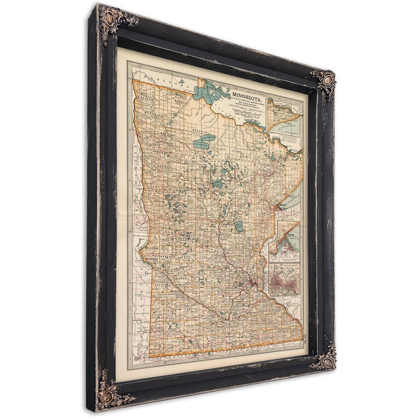 Bella Frye Home & Garden > Decor > Artwork Framed Minnesota Vintage Map - Ornate Embellishment Frame with Print