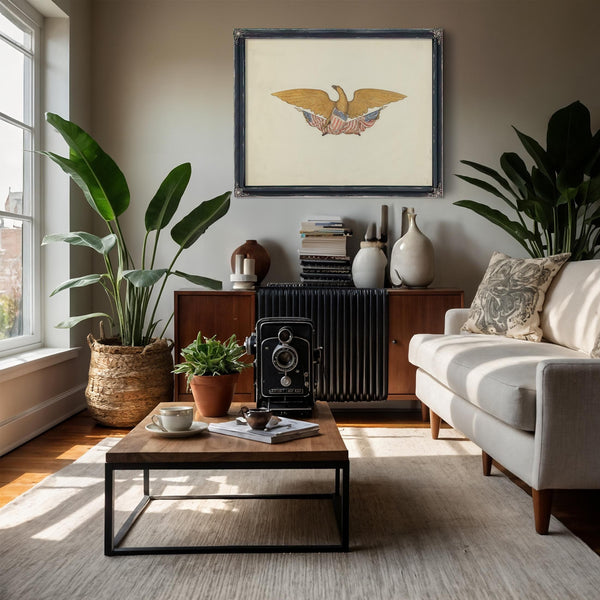 Bella Frye Vintage Eagle Print: Patriotic Americana Wall Art, Framed Canvas Option